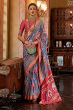 Load image into Gallery viewer, Beguiling Sky Blue Color Art Silk Fabric Digital Printed Saree
