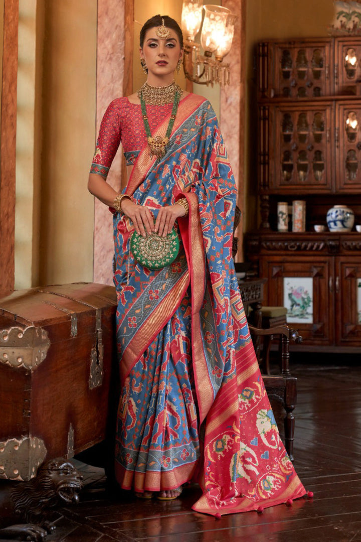 Beguiling Sky Blue Color Art Silk Fabric Digital Printed Saree