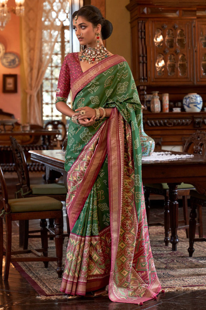 Charming Green Color Art Silk Fabric Digital Printed Saree