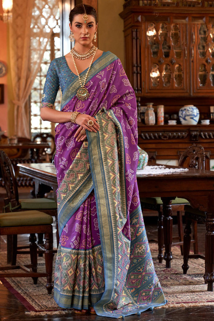 Mesmeric Purple Color Digital Printed Saree In Art Silk Fabric