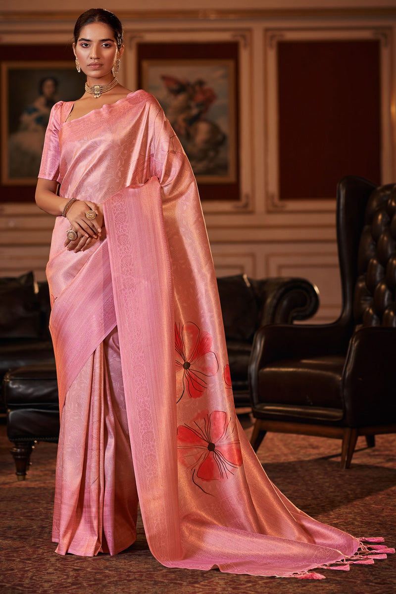 Georgette Fabric Brilliant Festive Style Saree In Pink Color