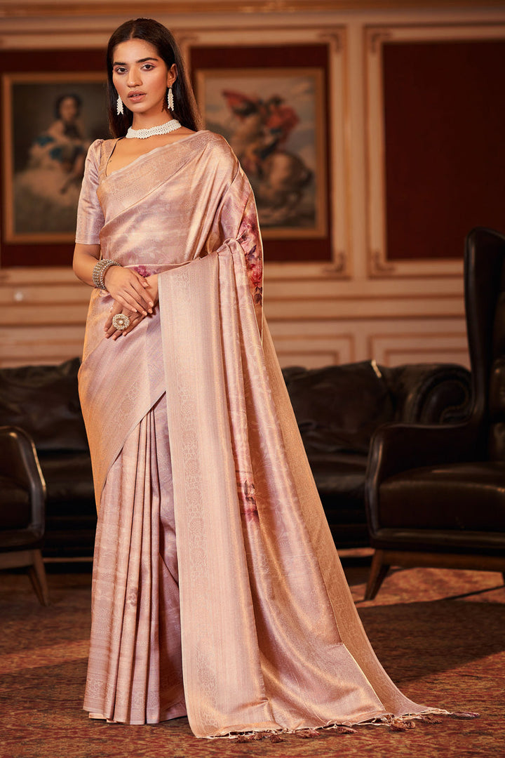 Georgette Fabric Beige Color Soothing Festive Look Saree