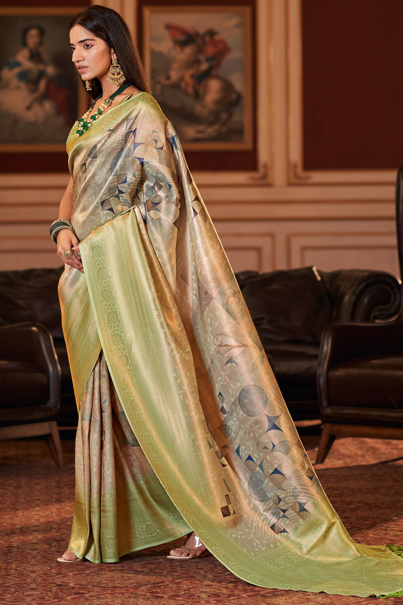 Jacquard Fabric Chikoo Color Fantastic Festive Look Saree