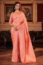 Load image into Gallery viewer, Jacquard Fabric Peach Color Enticing Festive Style Saree
