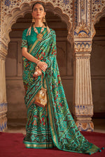 Load image into Gallery viewer, Attractive Printed Patola Silk Saree In Green Color
