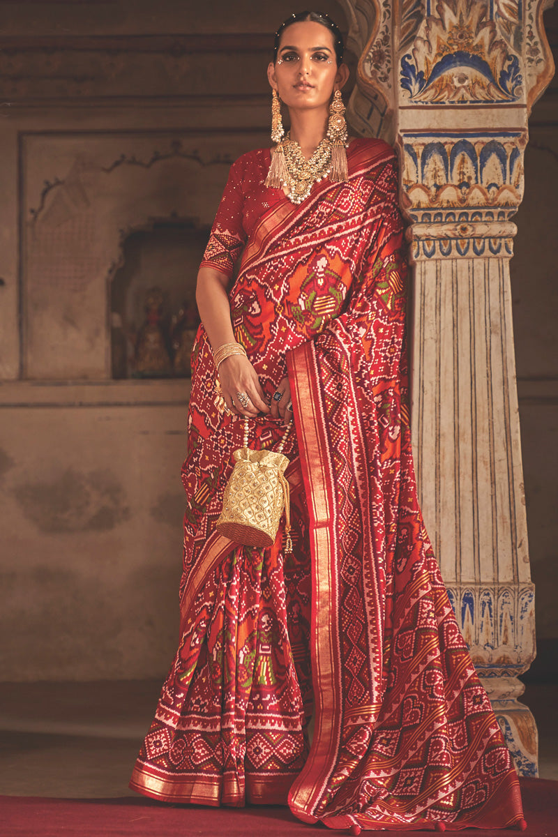 Alluring Red Color Printed Patola Silk Saree | Buy Online India
