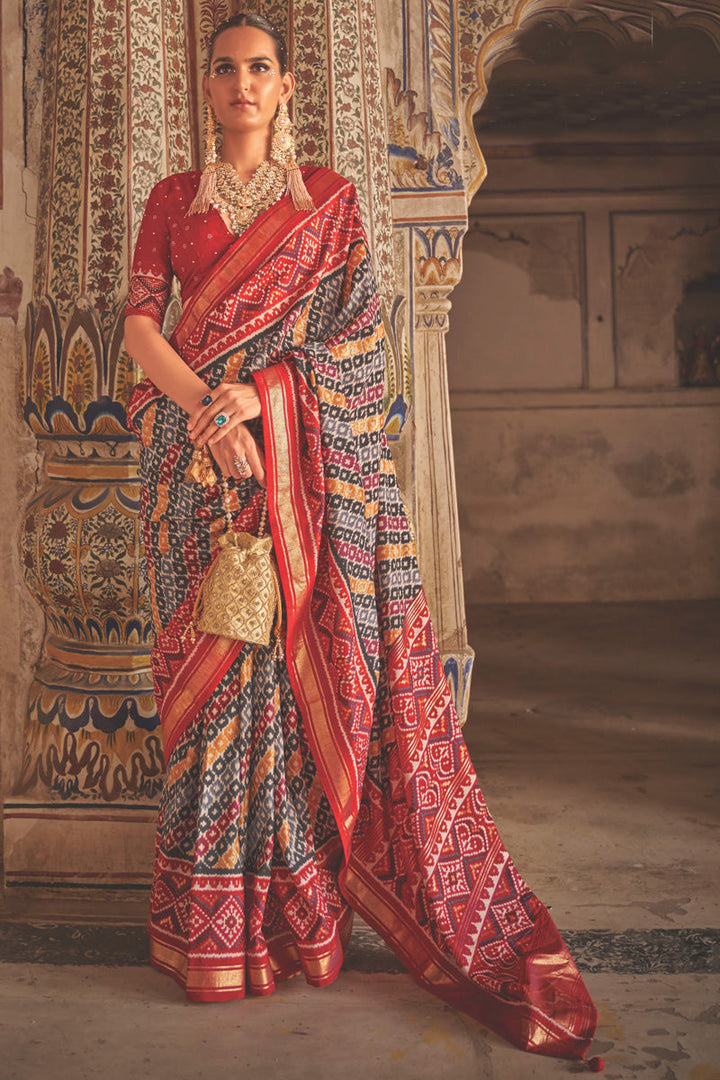 Multi Color Pleasant Printed Patola Silk Saree