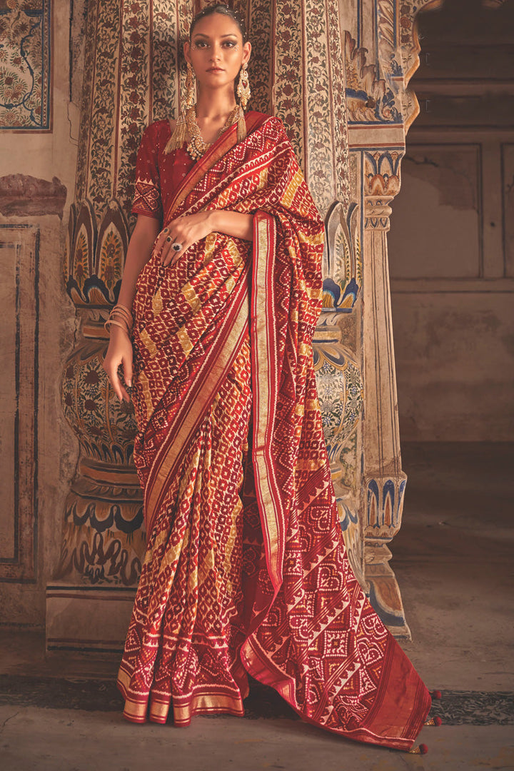 Imposing Printed Work Patola Silk Saree In Multi Color