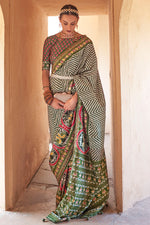 Load image into Gallery viewer, Art Silk Fabric Green Color Riveting Printed Patola Saree
