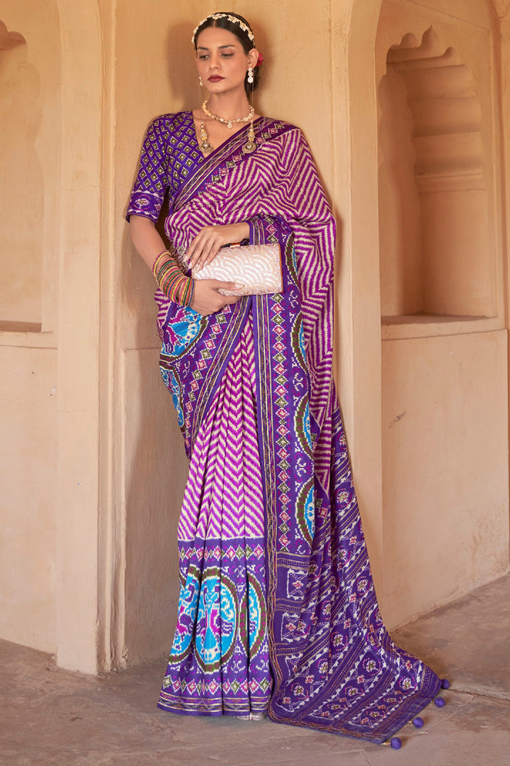 Purple Color Art Silk Fabric Princely Printed Patola Saree