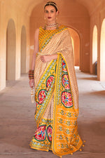 Load image into Gallery viewer, Art Silk Fabric Yellow Color Patterned Printed Patola Saree
