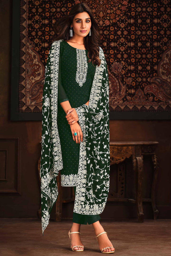 Green Color Georgette Tempting Festive Wear Salwar Suit
