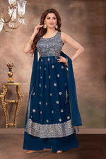 Load image into Gallery viewer, Engaging Blue Color Party Style Georgette Palazzo Suit
