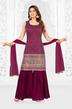 Load image into Gallery viewer, Winsome Purple Color Party Style Georgette Sharara Suit
