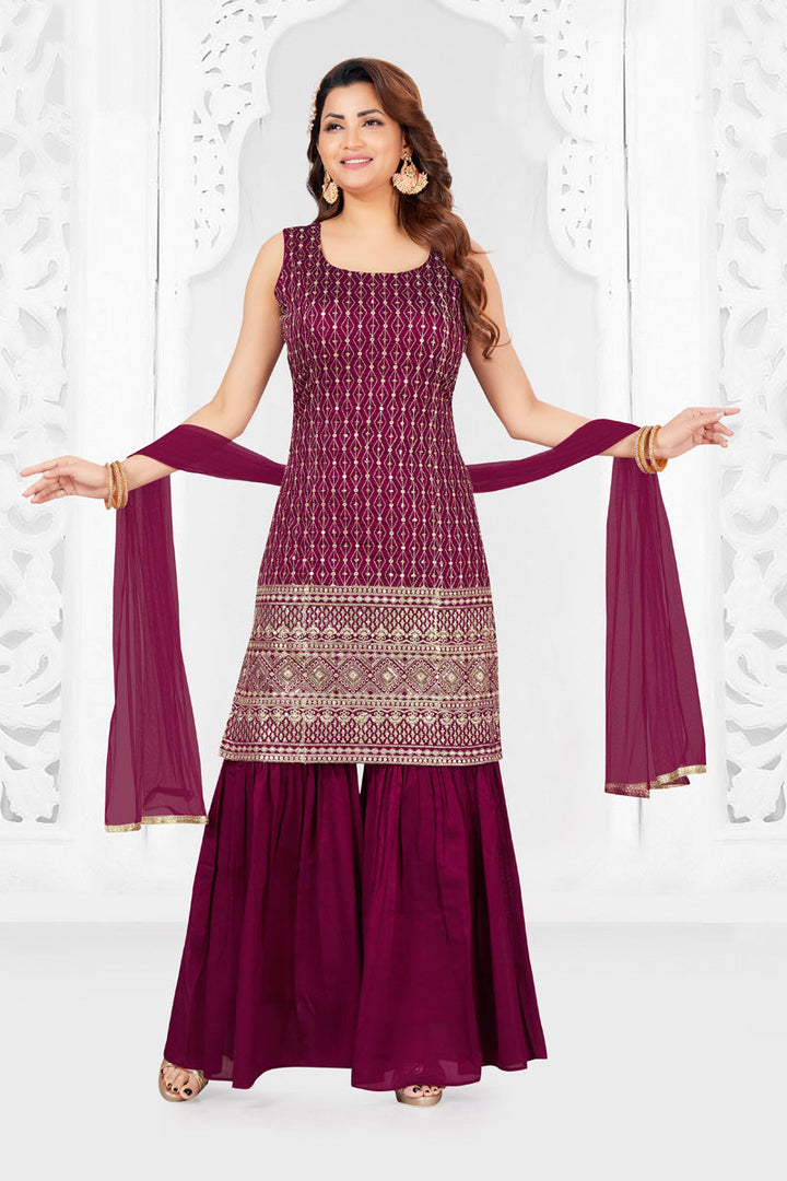 Winsome Purple Color Party Style Georgette Sharara Suit