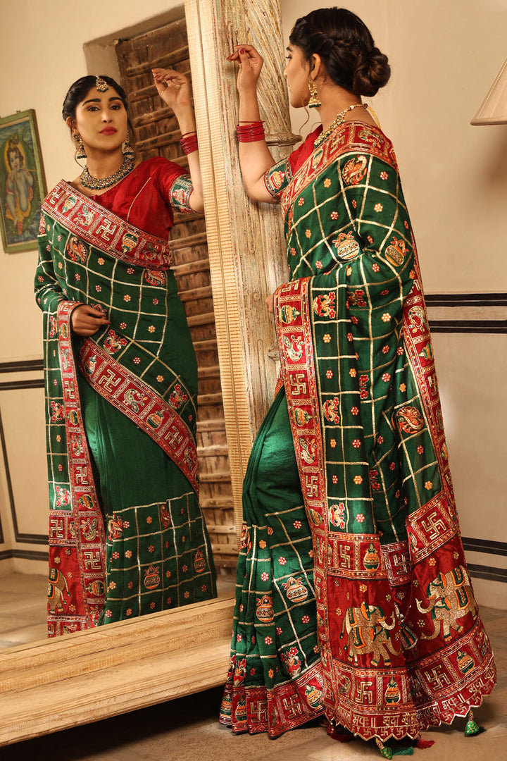 Green Color Enticing Embroidered Satin Silk Saree