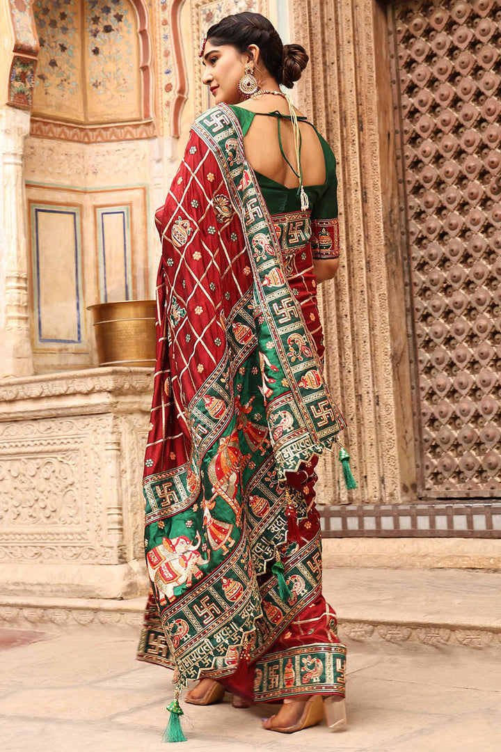 Red Color Delicate Embroidered Satin Silk Saree