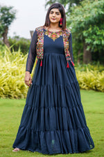 Load image into Gallery viewer, Awesome Navy Blue Color Georgette Gown With Koti
