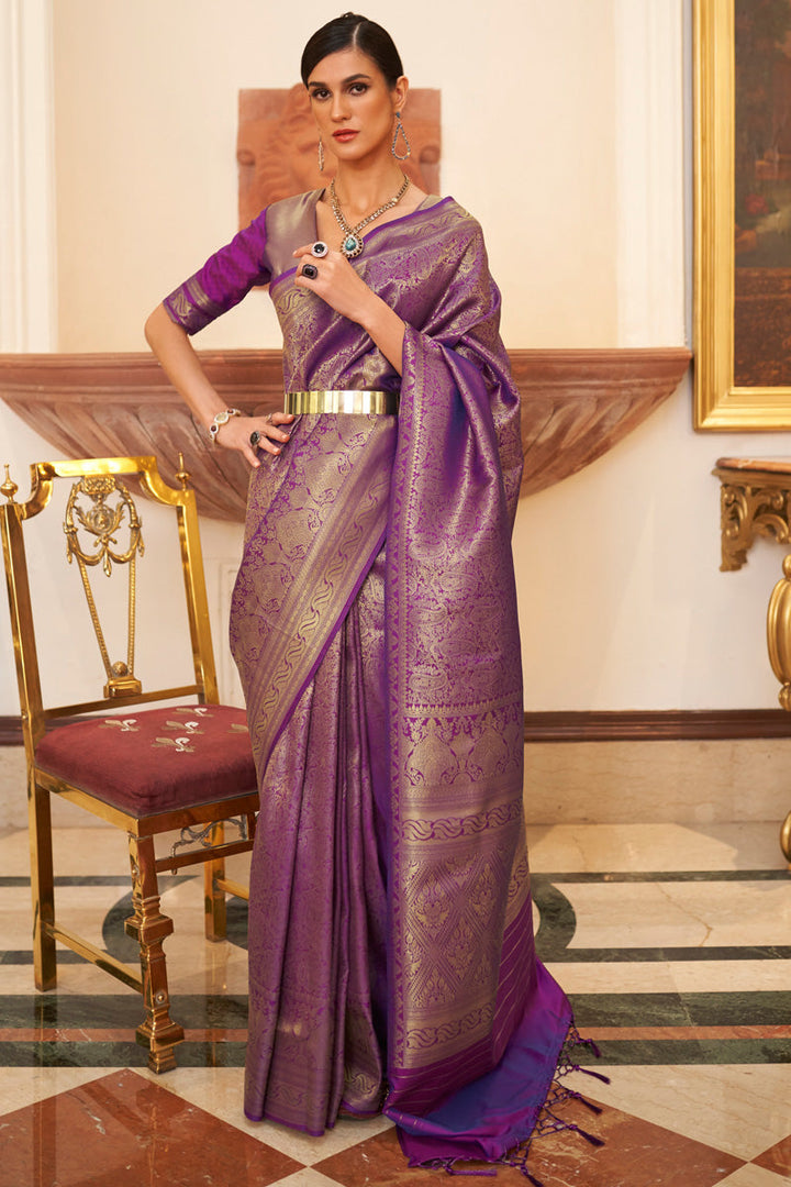 Radiant Purple Color Art Silk Handloom Weaving Saree