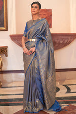 Load image into Gallery viewer, Beguiling Blue Color Art Silk Handloom Weaving Saree
