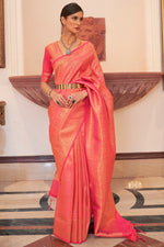 Load image into Gallery viewer, Incredible Art Silk Pink Color Handloom Weaving Saree
