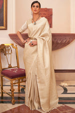 Load image into Gallery viewer, Tempting Art Silk Beige Color Handloom Weaving Saree
