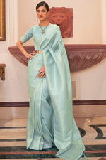 Load image into Gallery viewer, Engaging Light Cyan Color Art Silk Handloom Weaving Saree
