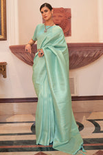 Load image into Gallery viewer, Winsome Art Silk Sea Green Color Handloom Weaving Saree
