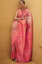 Load image into Gallery viewer, Flamingo Pink Nylon Two Tone Handloom Weaving Designer Saree

