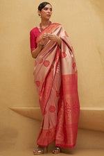 Load image into Gallery viewer, Red Nylon Two Tone Handloom Weaving Designer Saree
