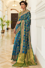 Load image into Gallery viewer, Sapphire Blue Patola Silk Saree
