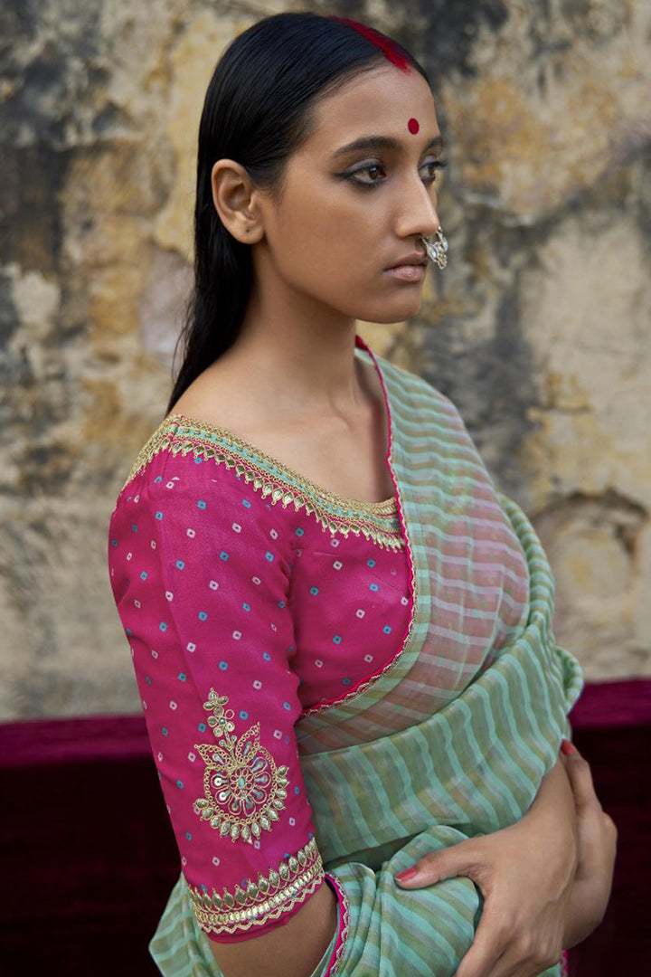 Tempting Festive Look Organza Saree In Sea Green Color