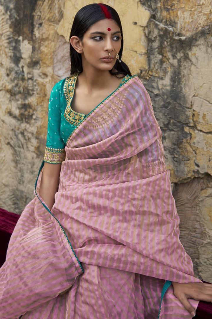 Pink Color Wonderful Festive Look Organza Saree