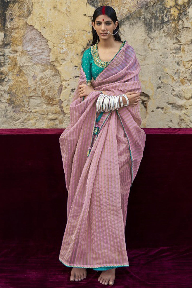 Pink Color Wonderful Festive Look Organza Saree