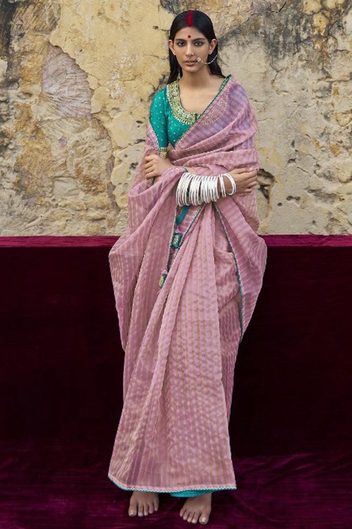 Pink Color Wonderful Festive Look Organza Saree