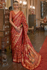 Load image into Gallery viewer, Ethnic Motifs Floral Printed Beads and Stones Red Saree

