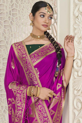 Jacquard Work Brilliant Dola Silk Saree In Magenta Color