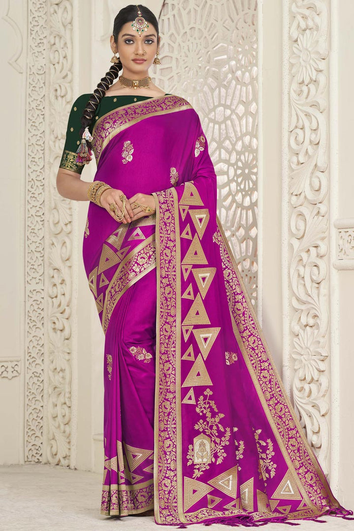 Jacquard Work Brilliant Dola Silk Saree In Magenta Color