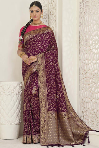 Jacquard Work Wonderful Dola Silk Saree In Burgundy Color