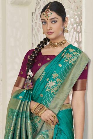 Sea Green Jacquard Work Fantastic Dola Silk Saree