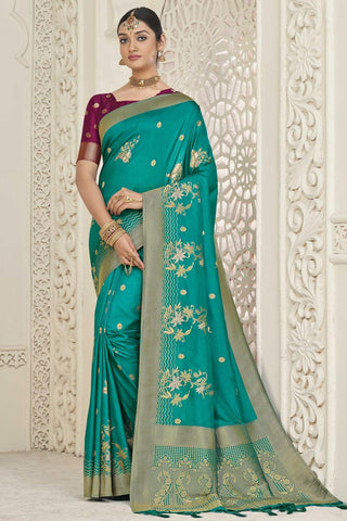 Sea Green Jacquard Work Fantastic Dola Silk Saree