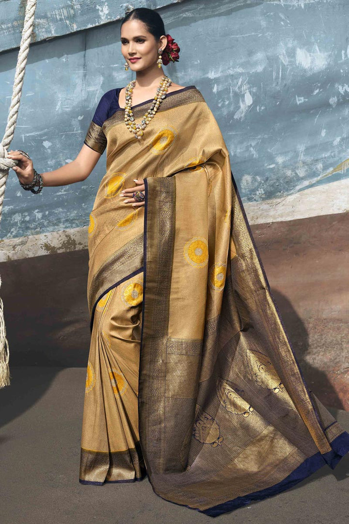 Art Silk Ingenious Function Look Saree In Yellow Color