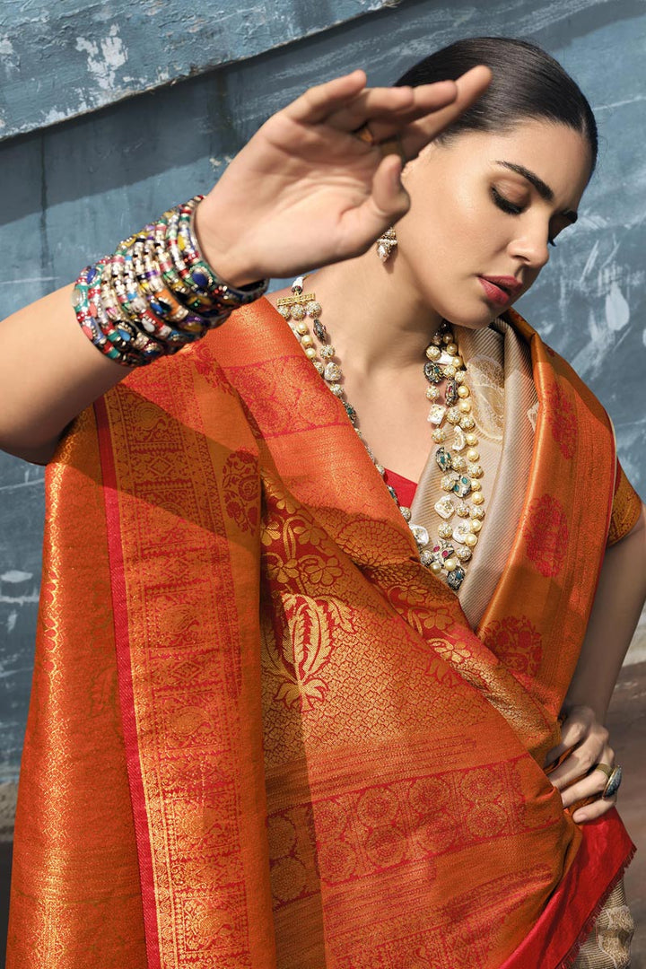 Beige Color Appealing Function Look Saree In Art Silk Fabric
