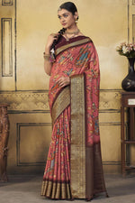 Load image into Gallery viewer, Peach Festive Look Adorning Printed Viscose Saree
