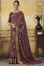 Load image into Gallery viewer, Wine Engrossing Festive Look Viscose Printed Saree
