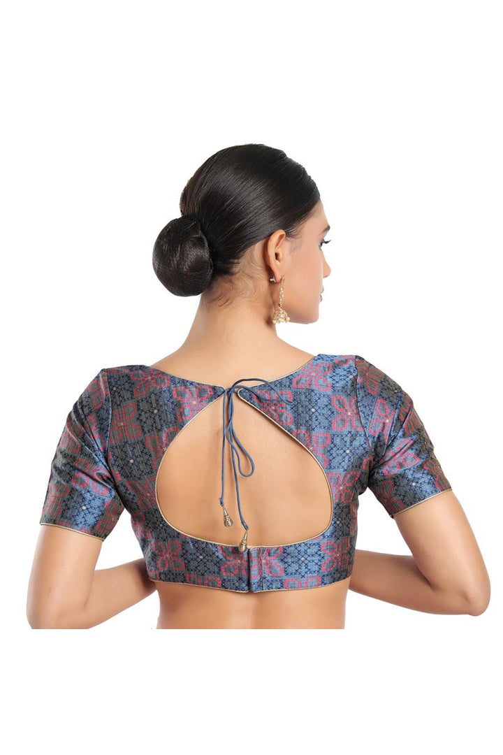 Grey Color Readymade Blouse In Brocade Fabric