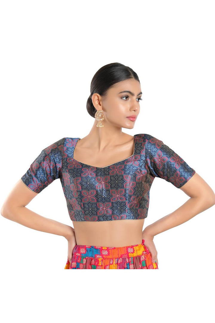 Grey Color Readymade Blouse In Brocade Fabric