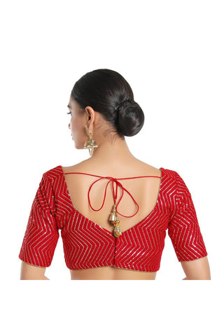 Red Color Readymade Blouse In Silk Fabric