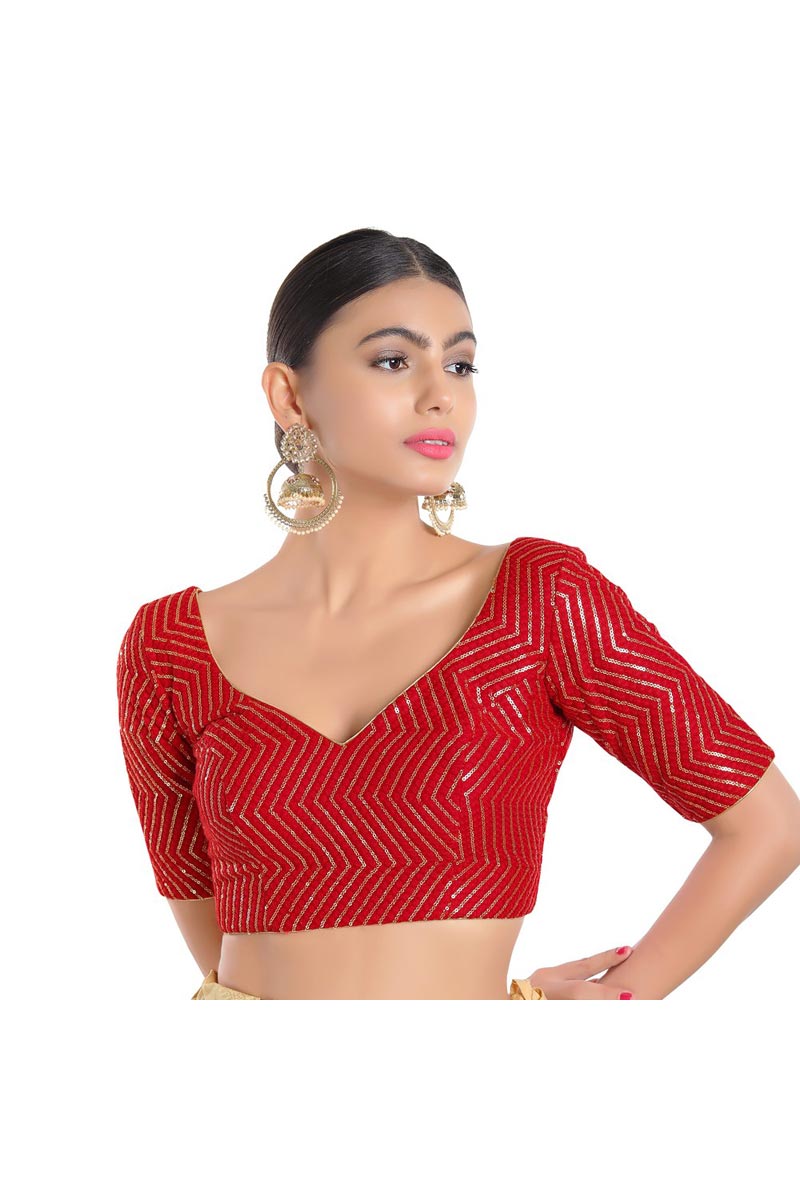 Red Color Readymade Blouse In Silk Fabric