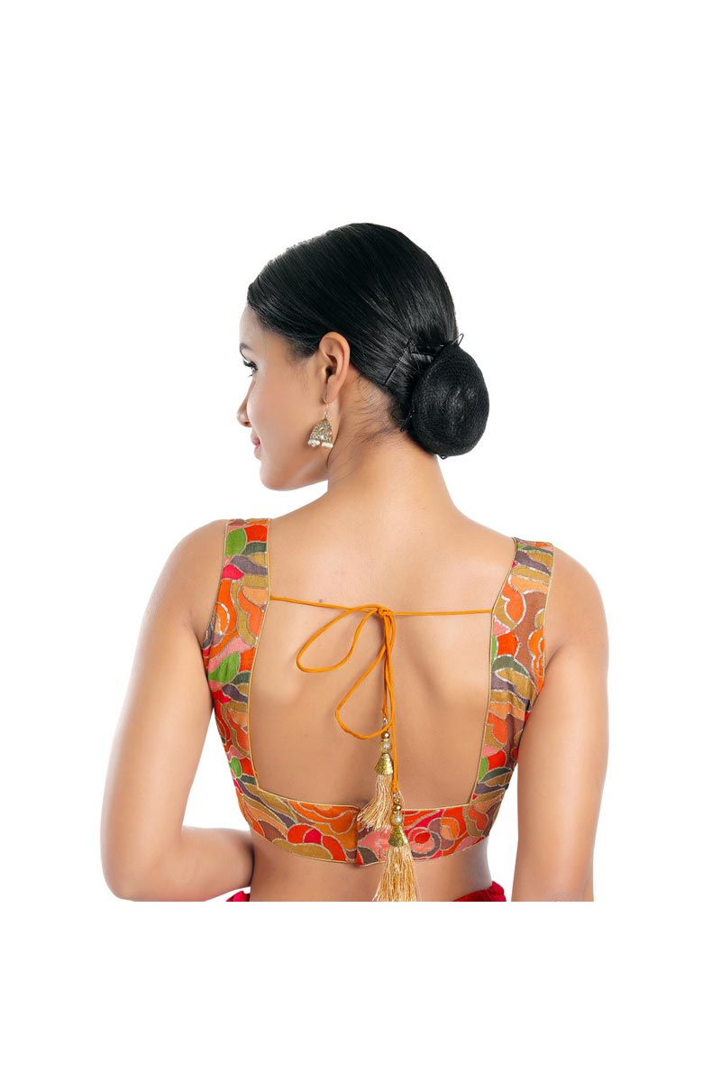 Chinon Fabric Orange Color Phenomenal Readymade Blouse
